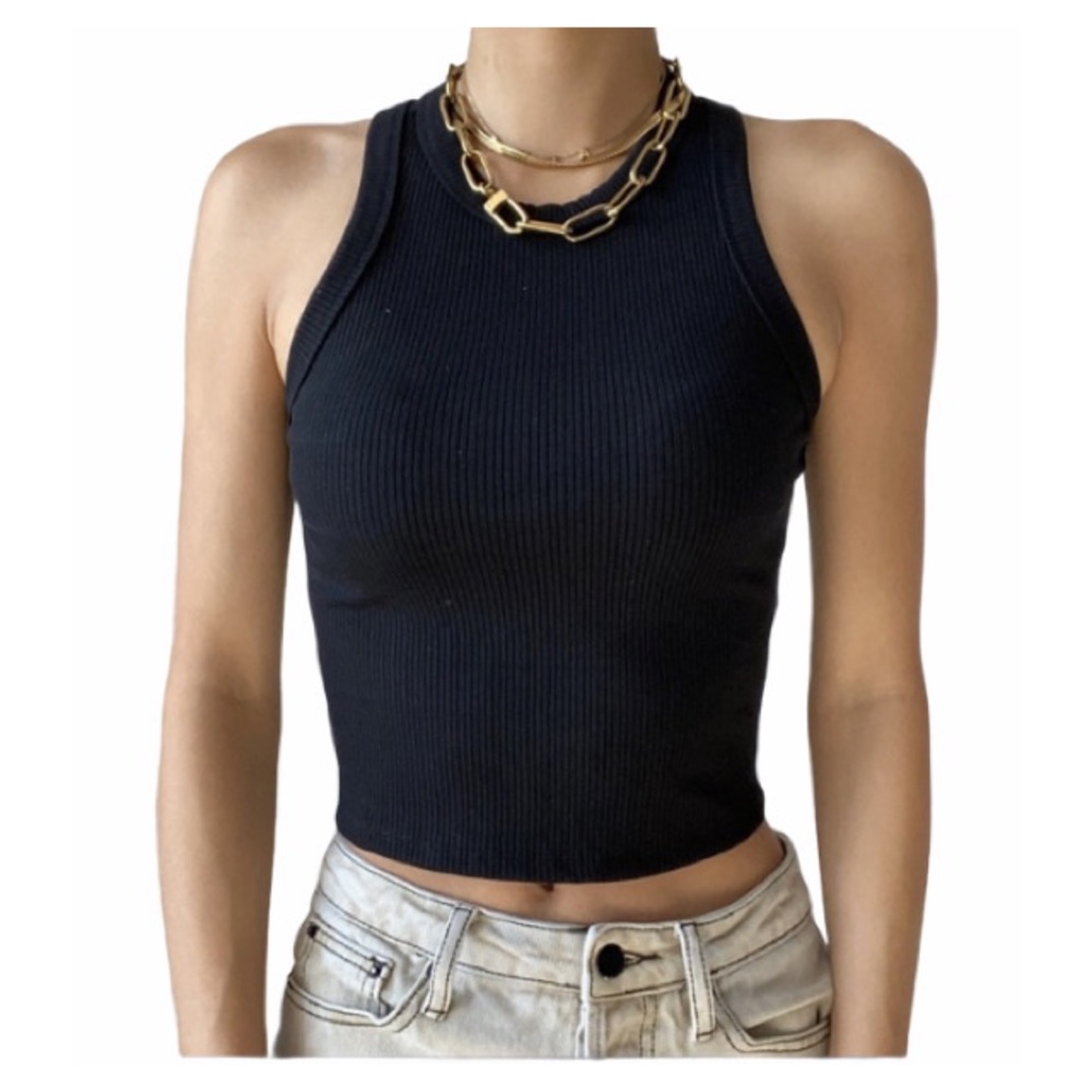 NEW THANNE Top black thick ribbed tank top NEW WITH TAGS Size S